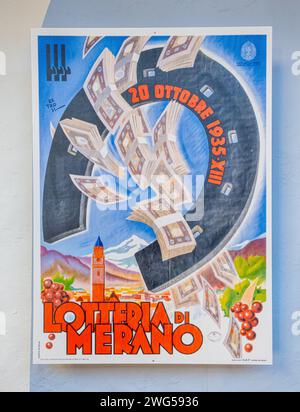 Affiches publicitaires touristiques du début des années 1940 de la ville de Merano, Tyrol du Sud, Trentin Haut-Adige, Itay du Nord, Europe Banque D'Images