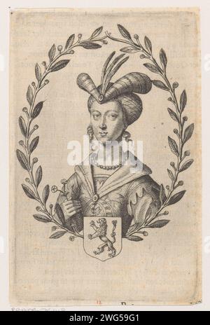 Portrait d'Ada, Comtesse Van Holland, Anonyme, 1600 - 1699 tirage Portrait d'ADA dans un cadre ovale de branches. Au milieu de son arme. gravure sur papier / impression typographique Banque D'Images