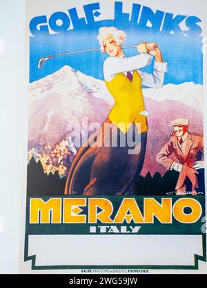 Affiches publicitaires touristiques du début des années 1940 de la ville de Merano, Tyrol du Sud, Trentin Haut-Adige, Itay du Nord, Europe Banque D'Images