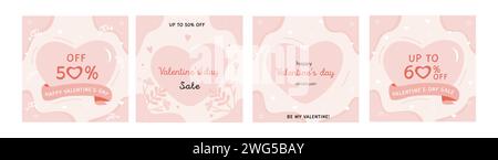 Cartes de vœux de bonne Saint Valentin. Modèles d'art carrés abstraits à la mode. Ensemble de vecteurs de fonds abstraits de vente de jour de Saint-Valentin avec espace de copie pour Illustration de Vecteur