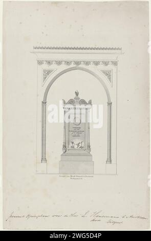 Monument à la mémoire du peintre J.C. SACHEL, 1838, 1839 - 1842 imprimer image architecturale du monument fondé dans la Grote Kerk à Dordrecht à la mémoire du peintre de la mer Johannes Christiaan Schotel, décédé le 21 décembre 1838. Construction de tombe en papier Dordrecht, tombe monumentale grande ou église notre-Dame Banque D'Images