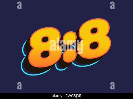 8:8. Conception d'effet de texte dans l'aspect 3D. Couleur jaune Illustration de Vecteur