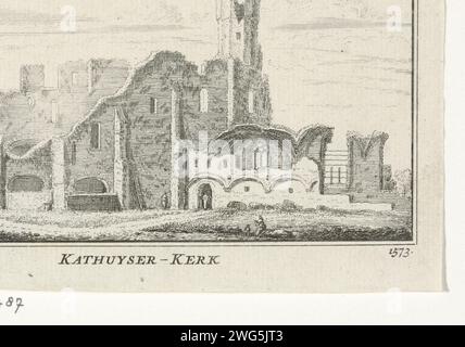 Vue des ruines de l'église des chartreux près de Delft, 1573, Abraham Rademaker, 1727 - 1733 imprimer vue de la ruine de l'église du monastère des chartreux 'Sint-Bartholomée à Jérusalem' près de Delft, en 1572, dans la situation vers 1573. Sur la droite la tour battue et au premier plan quelques figures. Amsterdam papier gravure ruine de l'église, monastère, etc Monastère chartreux 'Sint-Bartholomeus à Jérusalem' Banque D'Images