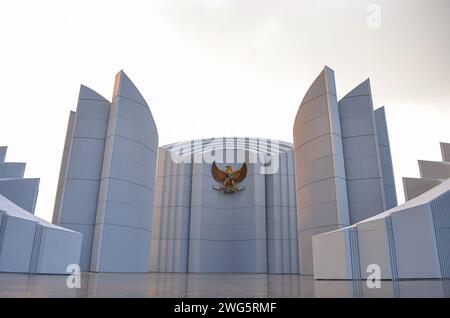 Symbole Garuda sur le monument de lutte de Java Ouest. Symbole national et devise de l'Indonésie, Bhinneka Tunggal IKA (unité dans la diversité). masque Banque D'Images