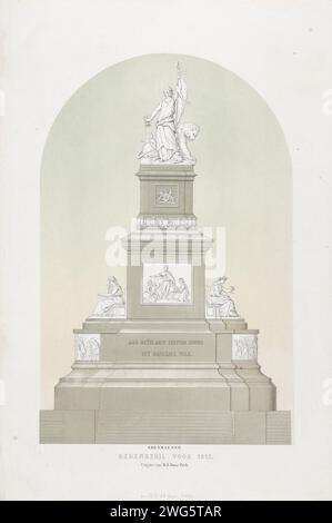 Monument national de 1813, dévoilé 1869, 1869 imprimer Monument national en l'honneur du roi Guillaume Ier et en mémoire des 50 ans d'indépendance et de la fondation du Royaume des pays-Bas en 1813, dans le Willemspark (aujourd'hui plein 1813) à la Haye. Monument dévoilé le 17 novembre 1869. Voir aussi le verset correspondant. Imprimeur : Netherlandspublisher : le monument de papier de la Haye, statue Monument National Banque D'Images