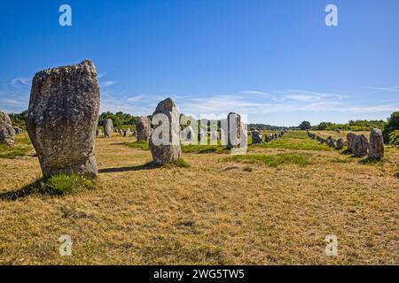 Les célèbres menhirs de carnac au soleil sont classés au patrimoine mondial de l'UNESCO Banque D'Images