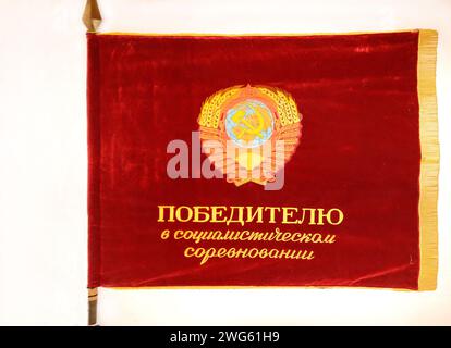 russe soviétique drapeau de bannière de velours rouge MOD hack vert secret bunker cheshire, utilisé dans l'abri nucléaire de la guerre froide, poste de commandement maintenant un musée Banque D'Images