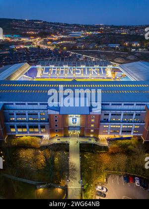 Sheffield, Yorkshire. Royaume-Uni. Sheffield Wednesday Football Club, stade de Hillsborough. Image aérienne. 26 janvier 2024. Banque D'Images