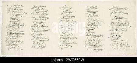 Feuille avec signatures des membres de la Réunion des significatifs, 1814, Cornelis van Baarsel, 1814 imprimer page n° 8 de la série de neuf magazines avec en fac-similé les signatures des membres de la Réunion des significatifs sur la nouvelle Constitution, à Amsterdam le 29 mars 1814. Imprimeur : Netherlandspublisher : la Haye papier gravure écriture manuscrite, texte écrit Amsterdam Banque D'Images