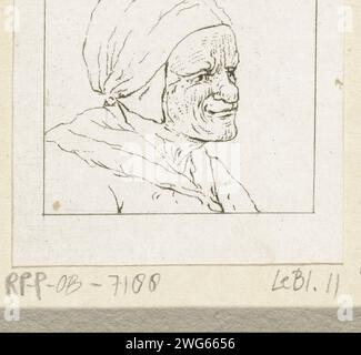 Tête d'une vieille femme, Pieter de Mare, d'après Christina Chalon, 1777 - 1779 imprimer le buste de la femme d'un vieil agriculteur. Buste vers la droite. Elle porte une casquette blanche. Leiden paper gravure fermiers - AA - agricultrice, femme de fermier. morphologie de l'expression humaine (+ vieille femelle (être humain)) Banque D'Images