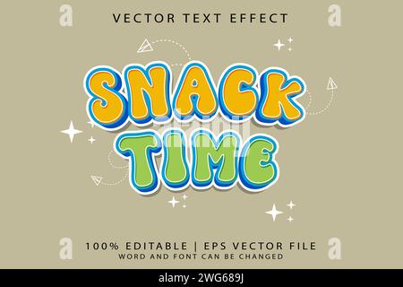 Effet de texte modifiable snack Time vecteur premium style de modèle de dessin animé 3D. Illustration de Vecteur