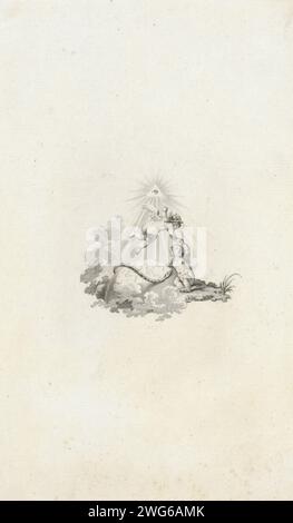Vignette avec deux putti, un serpent, l'œil tout-voyant et le globe, Reinier Vinkeles (I), 1751 - 1816 print Amsterdam papier gravure serpents. cupidons : 'amores', 'amoretti', 'putti'. L'œil tout voyant, triangle avec œil  symbole de Dieu le Père Banque D'Images