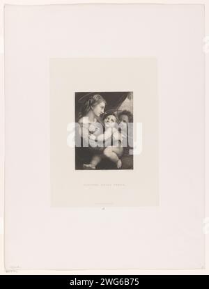 Maria avec Kind et Johannes de Boper, Johann Leonhard Raab, après Rafaël, 1835 - 1899 imprimer München papier. Graver Marie et le Christ-enfant avec Jean le Baptiste (comme enfant) Banque D'Images