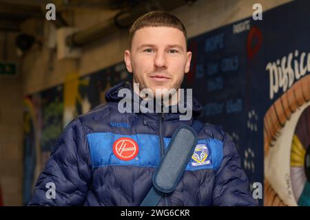 George Williams de Warrington Wolves arrive au stade avant la Rugby League Joe Philbin Testimonial Match Warrington Wolves vs Leigh Leopards au stade Halliwell Jones, Warrington, Royaume-Uni, le 3 février 2024 (photo Steve Flynn/News Images) Banque D'Images