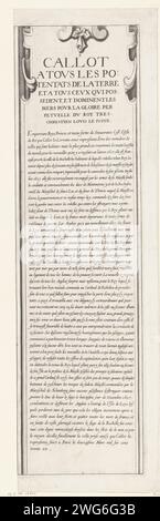 Siège de Saint Martin sur l'Île de Ré, juillet-novembre 1627 (texte, partie à gauche), Anonyme, 1629 - 1631 imprimé. Seizième partie (texte, partie en haut à gauche) d'une estampe du siège de la Citadelle Saint Martin sur l'Île de Ré en 1627, qui fut effectué par les troupes anglaises dirigées par le duc de Buckingham et terminé par les troupes françaises dirigées par le cardinal Richelieu. Sur ce magazine une explication générale du sujet de l'impression, en français. France gravure sur papier Île de Ré Banque D'Images