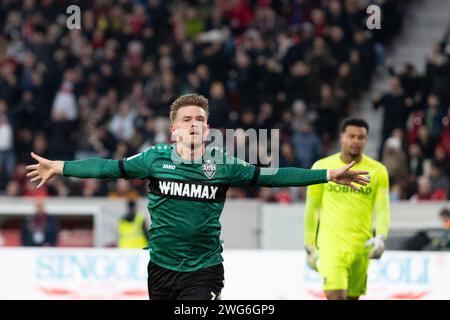 Freiburg, Deutschland. 03 février 2024. Tor zum 1:3 durch Maximilian Mittelstaedt (VfB Stuttgart, #07), Jubel, Torjubel SC Freiburg vs. VfB Stuttgart, Fussball, Herren, 1. Bundesliga, 20. Spieltag, saison 23/24, GER, 03.02.2024, LES RÈGLEMENTS DFL/DFB INTERDISENT TOUTE UTILISATION DE PHOTOGRAPHIES COMME SÉQUENCES D'IMAGES ET/OU QUASI-VIDÉO, Foto : Eibner-Pressefoto/Wolfgang Frank crédit : dpa/Alamy Live News Banque D'Images