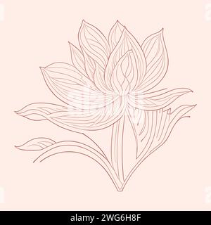 Symbole d'art de ligne de fleur de lys de lotus botanique dessiné à la main. Illustration vectorielle de logo de contour floral. Illustration de Vecteur