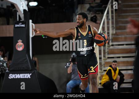 Le joueur #3 de Monaco Jordan Loyd est vu en action lors du match de la saison régulière de Turkish Airlines Euroleague Basketball entre L'AS Monaco et Fenerbahçe Beko à la salle Gaston-Medecin à Monaco. Score final : AS Monaco 76:69 Fenerbahce Beko. Banque D'Images