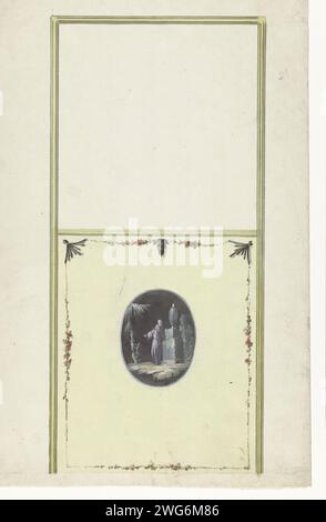 Conception pour les décorations de chambre avec deux panneaux verticaux, le fond avec une chinoiserie, Abraham Meertens, 1767 - 1823 dessin conception pour une décoration murale. papier. aquarelle (peinture). peinture pour terrasse. crayon. revêtement mural stylo à encre / brosse Banque D'Images