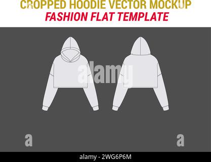 Capuche courte Vector Fashion Flat Sketch Template Oversize Crop Hoodie Sweat court Hoodie modèle sweat à capuche modèle court Sweatshirt Sweat à capuche Design court Illustration de Vecteur