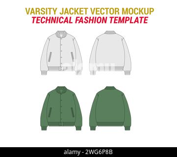 Veste Flat Vector Illustration Varsity Jacket maquette Varsity Jacket Fashion Flat Template Illustration de Vecteur