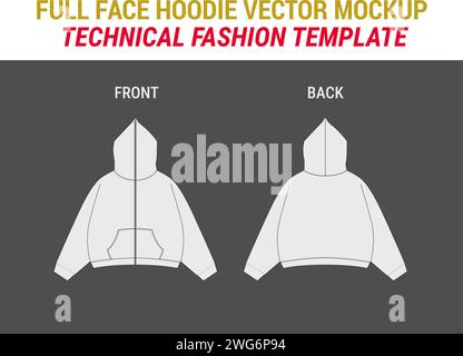 Streetwear Full Zip Hoodie Fashion Vector Mock-up Template Full face Sweat à capuche unisexe femmes hommes Sweat à capuche Vector Illustration Full-Zip Hooded Swe Illustration de Vecteur