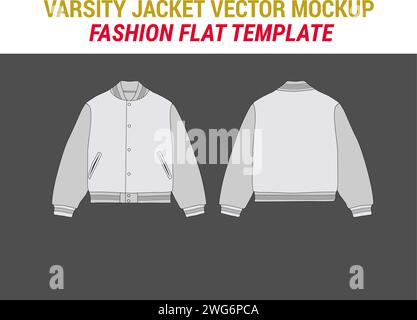 Letterman Jacket Flat CAD maquette Bomber Jacket Flat Vector Illustration Varsity Jacket maquette Varsity Jacket Fashion Flat Template Illustration de Vecteur