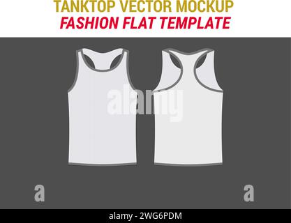 Débardeur Fashion Flat Illustration Vest Top CAD Vector maquette Tanktop hommes modèle de maquette pour Design streetwear Débardeur Vector dessin technique plat Illustration de Vecteur