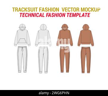 Tracksuit dessin technique Illustration Tracksuit Fashion Flat Vector maquette modèle Hoodie Joggers Fashion Illustration Sweatshirts avec sweatpants Illustration de Vecteur