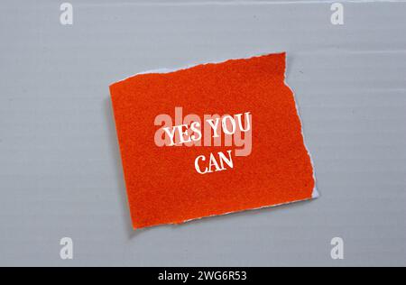 Oui, vous pouvez lettrer sur du papier déchiré. Symbole conceptuel. Vue de dessus, espace de copie. Banque D'Images
