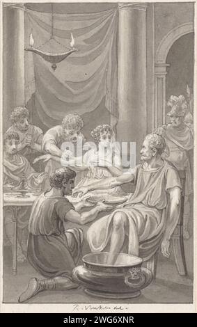 Le suicide de Sénèque et sa femme, Reinier Vinkeles (I), 1804 papier à dessin. Stylo à encre / brosse mort de Sénèque : à l'ordre de Néron, il coupe ses veines, généralement assis dans un bassin ou un bain d'eau, puis prend une dose de poison Banque D'Images