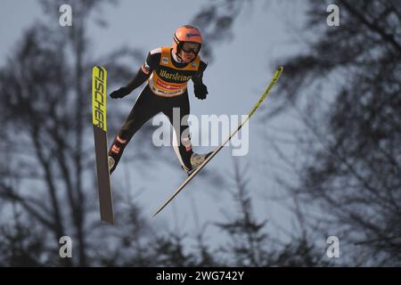 Willingen, Allemagne. 03 février 2024. Ski nordique, saut à ski : coupe du monde, grande colline, hommes. Stefan Kraft d'Autriche saute. Crédit : Swen Pförtner/dpa/Alamy Live News Banque D'Images