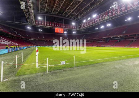 Amsterdam, pays-Bas. 03 février 2024. AMSTERDAM, 03-02-2024, JohanCruyff Arena, saison de football néerlandaise Eredivisie 2023/2024. Match entre Ajax et PSV. Vue d'ensemble du stade avant le jeu Ajax - PSV . Crédit : Pro Shots/Alamy Live News Banque D'Images