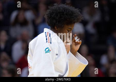 Paris, France. 13 janvier 2024. GAHIE Marie-Eve (FRA) a perdu contre BUTKEREIT Miriam (GER) en catégorie féminine -70kg et a remporté la médaille d'argent lors du Grand Chelem 2024 de Paris, IJF Judo, 50e anniversaire, le 3 février 2024 à Accor Arena à Paris - photo Stephane Allaman/DPPI crédit : DPPI Media/Alamy Live News Banque D'Images