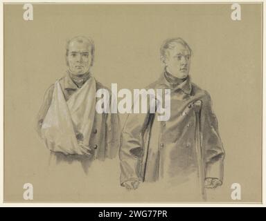 Deux soldats blessés, le gauche avec son bras en écharpe, le droit sur des béquilles, Jacob Joseph Eeckhout, 1803 - 1861 papier à dessin. soldat handicapé craie. personne ayant un handicap physique Banque D'Images