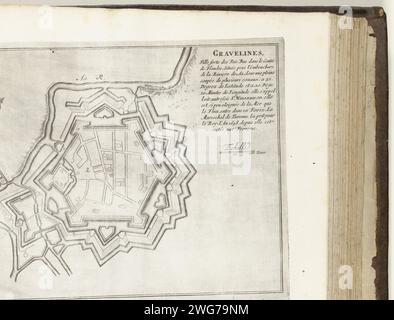 Plan de Gravelines, ca. 1693-1696, 1693 - 1696 imprimer carte des renforts pour la ville flamande de Gravelines (Grevelingen). Partie de la septième partie (1696) de l'ouvrage dans lequel les huit parties des Forces de l'Europe sont publiées entre 1693 et 1697. L’œuvre imprimée est composée de 175 planches avec des plans (de Sébastien le Prestre, Seigneur de Vauban) de villes fortes et de forteresses renommées de la guerre de neuf ans. Titre et inscriptions en français. Imprimeur : Francepublisher : Paris papier gravure cartes des villes. Forteresse Grevelingen Banque D'Images