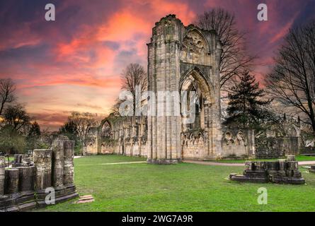 Les ruines de l'abbaye de St Mary, York, Angleterre, Royaume-Uni. Banque D'Images