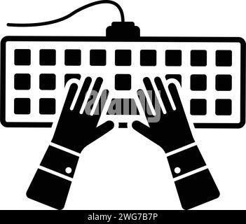 Saisie des mains, clavier, icône de bloc-notes. est isolé sur fond blanc. Illustration vectorielle simple pour la conception graphique et web ou à des fins commerciales. Illustration de Vecteur