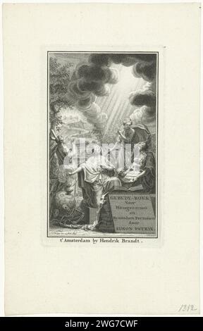 Allégorie sur la prière, Jan Caspar Philips, 1744 imprimer Une femme s'agenouille pour une Bible ouverte, un tonneau d'encens dans sa main qui symbolise les prières qui décollent au ciel. Elle est accompagnée de personnifications des trois vertus divines. L'espérance (spes), appuyée sur une ancre, pointe l'amour suceur (caritas), aux rayons divins du ciel. La foi (Fides) regarde vers le ciel dans l'adoration. A gauche au premier plan un squelette avec un serpent et la pomme, qui se réfèrent à la chute. En arrière-plan, sur une colline, le temple de Jérusalem. Sur la droite au premier plan une tablette sur laquelle le titre en néerlandais. Amste Banque D'Images