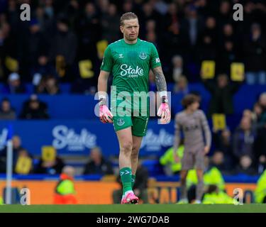 Liverpool, Royaume-Uni. 03 février 2024. Jordan Pickford d'Everton réagit lors du match de Premier League Everton vs Tottenham Hotspur à Goodison Park, Liverpool, Royaume-Uni, le 3 février 2024 (photo de Conor Molloy/News Images) à Liverpool, Royaume-Uni le 2/3/2024. (Photo de Conor Molloy/News Images/Sipa USA) crédit : SIPA USA/Alamy Live News Banque D'Images