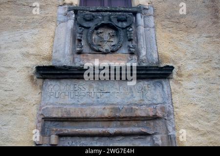 Les armoiries de l'incorporation des Baxters sur le Old Tolbooth près du pont Bells Brae, Dean Village Édimbourg en Écosse Banque D'Images