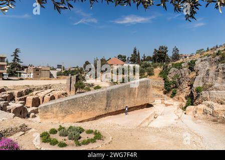 La Pierre de la femme enceinte à Ballbek, Liban. L'énorme mégalithe romain pèse environ 1 000 tonnes (1 102 tonnes) et mesure 20,76 x 4 x 4,32 M. Banque D'Images