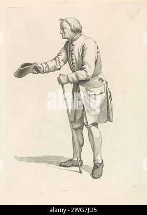 Mendiant avec chapeau et bâton, Mathias de Sallieth, d'après Jacob Perkois, d'après Johannes Huibert Prins, 1818 - 1833 print Imprimer en bas numéroté : 8. La gravure du papier commence Banque D'Images