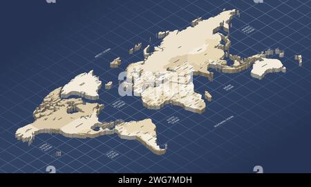 Carte du monde dans la palette de couleurs sépia illustration vectorielle isométrique 3D. Illustration de Vecteur