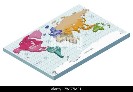 Illustration vectorielle isométrique 3d de carte politique mondiale Illustration de Vecteur