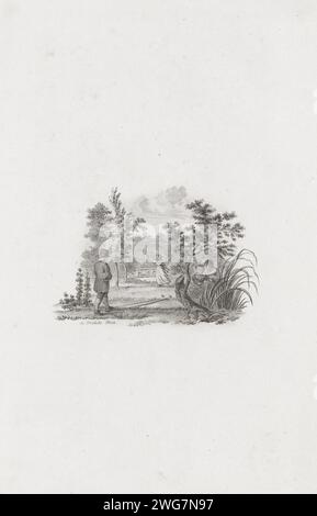 Page de titre pour : A. Loosjes Pz. 'Histoire de Miss Susanna Bronkhorst', 1806, Reinier Vinkeles (I), 1806 print vue d'un champ avec des arbres où une femme dirige un homme. Il y a deux enfants dans les buissons. Amsterdam papier gravure / gravure en cours d'exécution - AA - figure humaine féminine. pont improvisé, pont temporaire  génie militaire. paysages Banque D'Images