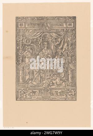 Jouer de Marie avec un enfant, entouré de saints, anonyme, 1530 print France papier Marie assise ou intronisée, le Christ-enfant devant elle, assise sur ses genoux (ou devant son sein) Banque D'Images