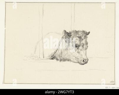 Tête de vache, allongée dans une étable, à droite, Jean Bernard, 1818 papier à dessin. vache craie Banque D'Images
