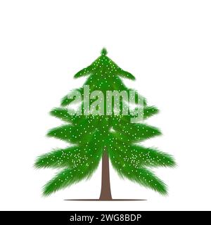 Arbre de Noël parsemé de flocons de neige isolé sur fond blanc. Illustration de Vecteur