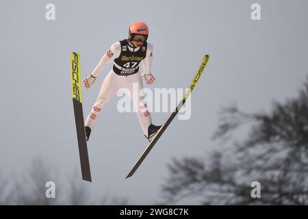 Willingen, Allemagne. 03 février 2024. Ski nordique, saut à ski : coupe du monde, grande colline, hommes. Jan Hoerl d'Autriche saute. Crédit : Swen Pförtner/dpa/Alamy Live News Banque D'Images